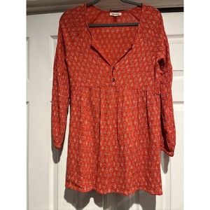 Billabong Until Tomorrow Long Sleeve Skater Dress Babydoll Boho Small Red Print